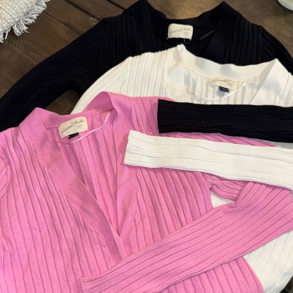 Universal Thread Ribbed Cardigan - Pink, Black, White
